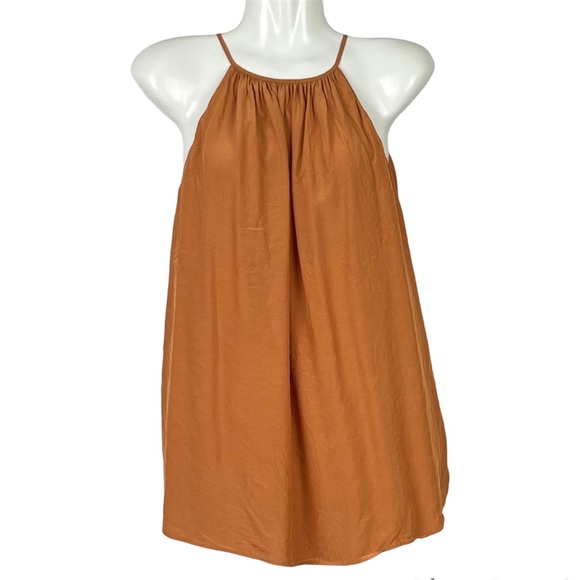 Witchery Women’s Top Bronze Orange Rust Tie Neck Trapeze & Swing Size S 10 - Picture 4 of 11